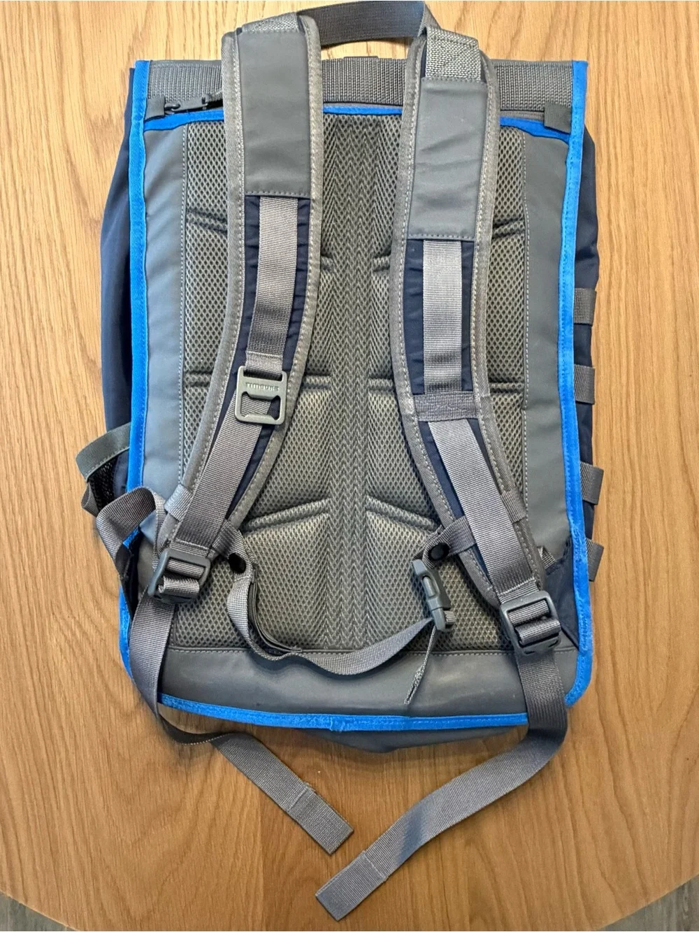 Timbuk2 Gray and Navy Tactical Roll-Top Backpack with Blue Trim